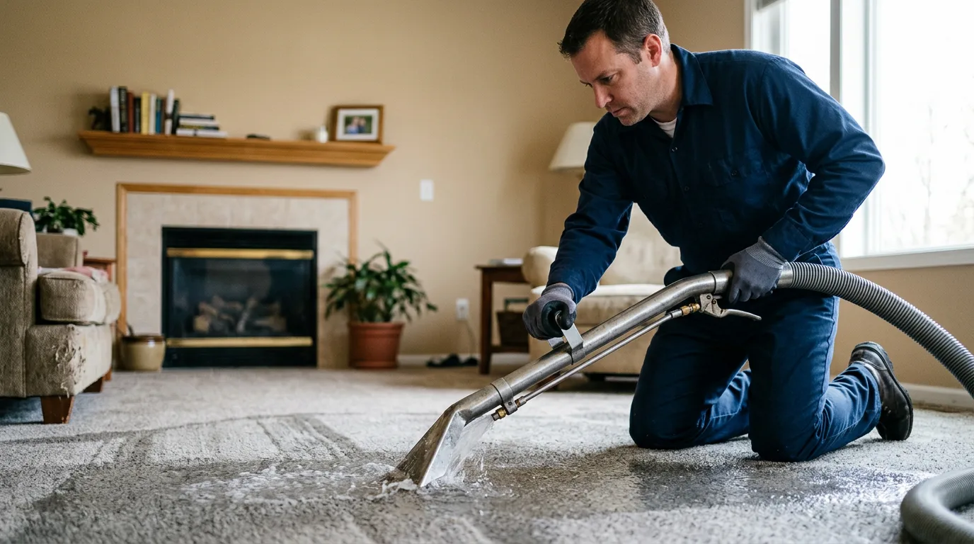 Water damage restoration technician working near Linn, KS